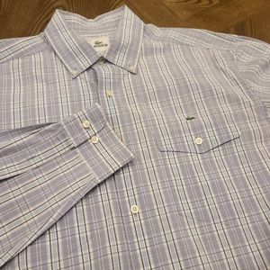 Men's Lacoste Blue and Purple Striped Button Down Size 42 (Large)
